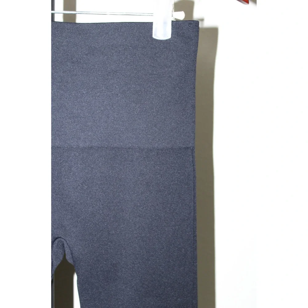 Spanx Look at Me Now Seamless Leggings Navy Herringbone Ribbed High Waist Size M